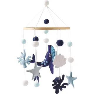 Mobile Baby Mobile Babybett Mobile Wickeltisch, 3D Meerestiere Blauwal Seestern aus Filz, Baby Mobile f ̈1r Bett Baby Windspiel zum Aufh?ngen, Geschenk f ̈1r Neugeborenen Jungen M?dchen(Blauwal)
