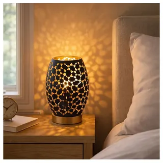 GLOBO LIGHTING LED Tischleuchte, Leuchtmittel inklusive, Warmweiß, Nachttischleuchte Tischlampe LED Dekorstanzungen schwarz gold weiß