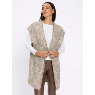 Strickweste HEINE, Damen, Gr. 34, beige (hellgrau, champagner), 53% Polyacryl, 27% Polyester, 10% Wolle, 8% Polyamid, 2% Elasthan, gemustert, mehrfarbig, Westen Strickweste