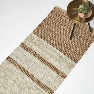 Homescapes Flickenteppich-Läufer 66 x 200 cm Braun/Beige gestreift