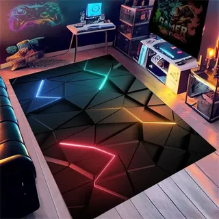 PEIHUODAN Gaming Teppich Jugendzimmer Bereich Teppich Gamer Jungen Kinder Modernes Design Neon Vision 3D Druck Gaming Teppich Kinder Zimmer Deko Anti-Rutsch-Fußmatten (Neon,160x230cm)