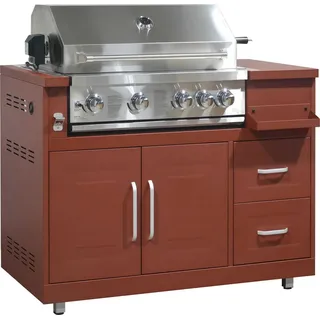Gasgrill mit 4 Brennern und Drehspieß für die Außenküche (Ziegeloptik) - Oviala Memphis - Braun