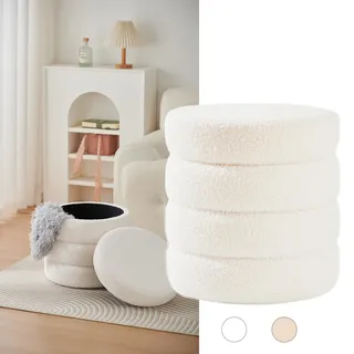 Zedelmaier Runder Teddy Hocker mit Stauraum - Sitzhocker, Schminktisch & Aufbewahrungshocker für Wohnzimmer, Schlafzimmer & Kinderzimmer (Weiß)