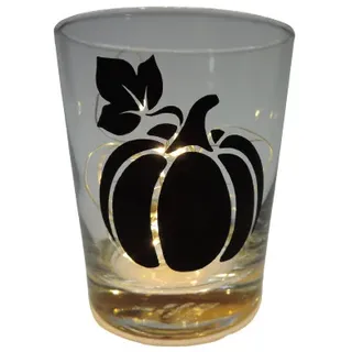 Deko Teelicht Glas Windlicht print "Kürbis mit Blatt" schwarz Handmade Dekoratio