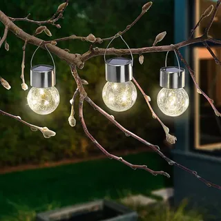 esotec Kugelleuchte Metall 3er Set hängend warmweiß IP44 wetterfest silber