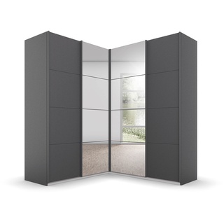 Rauch Möbel Quadra Schrank Eckschrank Schwebetürenschrank, Grau, 4-trg. mit Spiegel, inkl. 2 Kleiderstangen, 12 Einlegeböden, BxHxT 181x210x187 cm