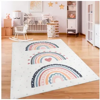 Paco Home Kinderteppich Eliz 392, rechteckig, Höhe: 12 mm, Kurzflor, Spielteppich, Patchwork-Muster, Motiv Punkte & Regenbogen bunt