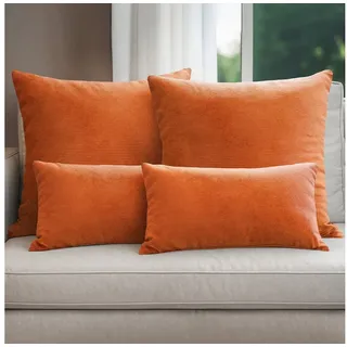 Selfitex Dekokissen 4er Set Cord Kissen inkl. Füllkissen, 2x 50x50 & 2x 30x50, robuster Bezug mit satten Farben, weiches Füllkissen orange