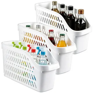 BlingBin Aufbewahrungskorb Aufbewahrungsbox mit Rollen Küchenschrank, Organizer und Aufbewahrung (3er Set, 3 St., Unterbecken Organizer,Mehrzweck Kunststoff Schrankkorb 36x19x13cm), Für Küche, Badezimmer, Küchenschrank, Kosmetik,Kinderzimmer,Büro weiß