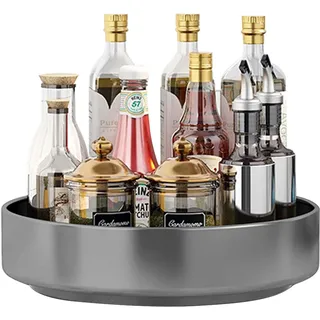 Küche Organizer Drehteller aus Kohlenstoffstahl, 26cm Küchenschrank Drehteller Organizer, Grosse Kapazität Gewürzregal Drehbar Anti Rutsch Küchenlagerungs für Küchenregal Arbeitsplatte (Grau, 26CM)