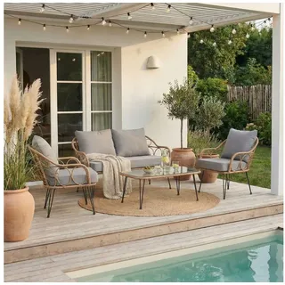 IDIMEX Gartenlounge-Set CAIRO, (4-tlg), Gartenmöbel Lounge-Set Balkonmöbel Rattan braun grau braun|schwarz