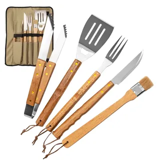 Grillbesteck Set (5-teilig): Grillset mit Grillzange, Fleischgabel, Grillmesser, Pinsel und Grillwender, Grillzubehör mit Tasche, Gadgets zum Grillen für Männer, BBQ Set mit Edelstahl Besteck