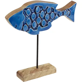 Maritimer Deko Holz Fisch auf Ständer Blau - Dekoration Wohnzimmer Garten