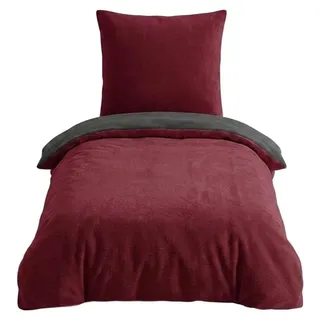 Microfaser Fleece Bettwäsche mit verdecktem Reißverschluss - einfarbig & wendbar Bordeaux-Anthrazit 135 x 200 cm + 80 x 80 cm