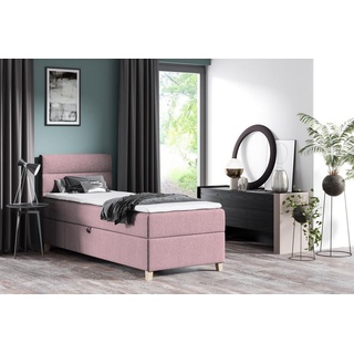 Beautysofa Boxspringbett Velour Bett DONNA MINI mit Matratze, Topper Polsterbett Schlafzimmer rosa 70 cm