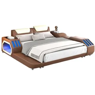JVmoebel Bett Beleuchtetes Lederbett in elegantem Design für stilvolle Schlafzimmer (Bett), Made in Europa braun
