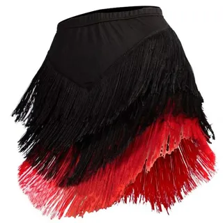 Damen Lateinischer Rock Tango Rumba Dancewear Ballroom Fransen Quasten mit Shorts Innen (A-Schwarz Rot, Tag M/Waist 27.6") - M