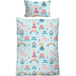 Biberna Bettwäsche kleine Prinzessin, Feinbiber, 2 teilig, wohlig warm + weich, pflegeleicht, aus 100% Baumwolle, Reißverschluss blau