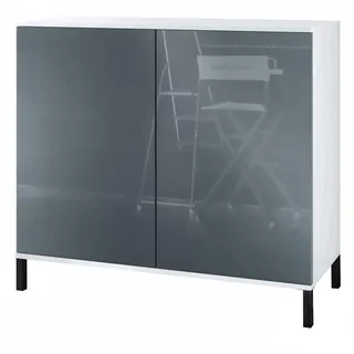 Vladon Skadu V3 92,5 x 83,5 x 35 cm Weiß matt / Grau Hochglanz