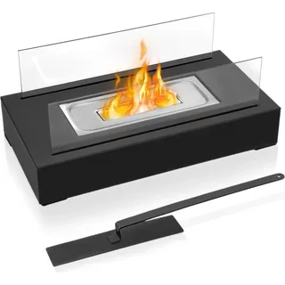 LZQ Tischkamin - Edelstahl, Ethanol Feuerstelle, für den Innen- und Außen, Glaskamin, Glasfeuer, Tischfeuer, Tisch-Dekofeuer, L 35cm * W 18cm * H... - Schwarz