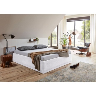 Westfalia Schlafkomfort Polsterbett Texel, Standardhöhe mit Zierkissen, Bettkasten bei Ausführung mit Matratze weiß 166 cm x 206 cm x 34 cm