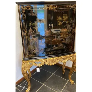 Casa Padrino Luxus Barock Barschrank Schwarz / Mehrfarbig / Gold - Prunkvoller Massivholz Schrank mit LED Beleuchtung - Barock Wohnzimmer Möbel - Barock Bar Möbel - Barock Hotel Möbel
