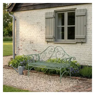 Antikas Dekokissen Gartenbank Eisen anitk-grün lackiert im Vintage-Landhausstil, H.96 cm grün