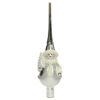 Christbaumspitze Schneemann aus Glas 28cm Weiß Silber - Silber