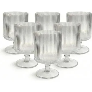 Altınbaş 6er Set Dessertgläser mit Fuß 200ml – Elegant Geriffelte Eisbecher & Cocktailgläser – Spülmaschinenfest – Vintage Design Beche... - Transparent