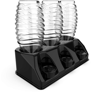 SODACLEAN Premium 3er Flaschenhalter Kunststoff Hochglanz | Abtropfhalter für Soda Stream Aarke Emil Flaschen mit Deckelhalterung | Abtropfgestell Crystal Easy Power (Schwarz Hochglanz)