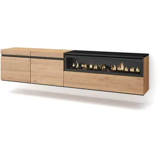 SKRAUT HOME TV-Schrank 200x45x35 cm Schwarz/Eiche Lowboard
