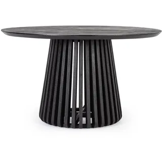 Esstisch Odion aus Mangoholz, modern rund mit Mittelfuß, schwarz, für 3-4 Personen