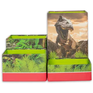 ROTH Stifteköcher Set - Tyrannosaurus, Stiftehalter mit 4 faltbaren Boxen aus Pappe Kinder Schreibtisch Organizer