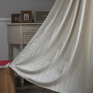 Tospass Vorhang Boho Shabby Chic Stricken Vorhänge Blickdicht mit Handgemacht Stickerei Quaste 2er Set Beige Weiß Vorhang Vintage Mikrofaser Gardienen für Wohnzimmer Schlafzimmer Curtains 140x220 cm