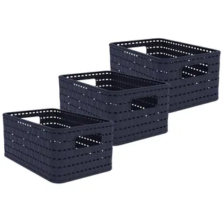 Rotho Swiss Design Country A5 6L Aufbewahrungskorb – Kunststoff Korb in Rattan-Optik mit Griffen – Stapelbar & stabil – Ordnungsbox für Haushalt, Büro & Bad – Deep Forest Grün 3er Set (Midnight Blue)
