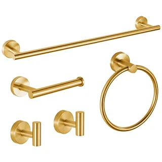 Gold Badezimmer Hardware Set, SUS304 Edelstahl 60 cm Handtuchstange, Toilettenpapierhalter, Handtuchring, Bademantelhaken, Wandmontage Badzubehör für modernes Badezimmer, 5-teilig