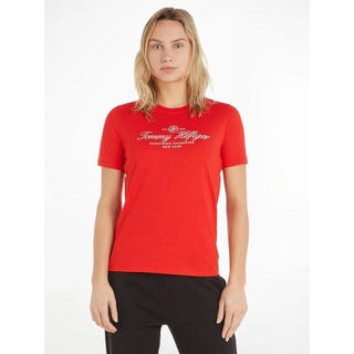 Tommy Hilfiger T-Shirt REG HILFIGER SCRIPT C-NK SS mit dezentem Markenlabel auf dem Ärmelabschluss rot