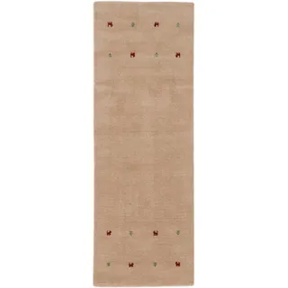 Wollteppich CARPETFINE "Gabbeh Uni" Teppiche Gr. B/L: 80 cm x 350 cm, 15 mm, 1 St., beige Orientalische Muster reine Wolle, handgewebt, Gabbeh Loom Tiermotiv, auch als Läufer