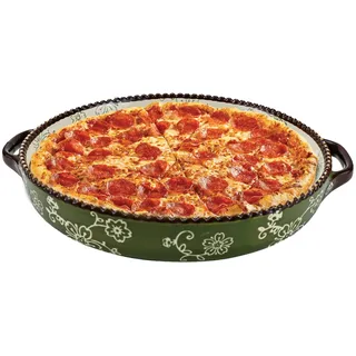 KIUGOP Keramik-Kuchenform 22,5 cm Rund Mit Griffen - Tarteform, Quicheform Zum Backen - Für Kürbiskuchen, Apfelkuchen, Kuchentöpfe, Grün