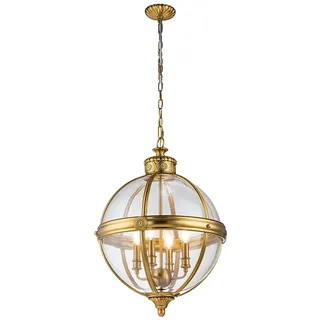 FEISS LED Pendelleuchte, LED wechselbar, warmweiß, Jugendstil Glas-kugel hängend Galerie-leuchte für hohe Decken, Ø50cm goldfarben