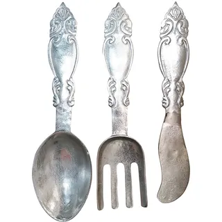 MichaelNoll Dekobesteck Besteck Wand Silber Aluminium zum Aufhängen Ornamente Metall - Wanddeko für Wohnzimmer und Küche - XXL 64 cm