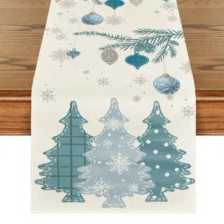 Artoid Mode Blau Bäume Weihnachtsdeko Weihnachten Tischläufer 40x180 cm | Saisonal Winter Xmas Hause Wohnzimmer Tisch Dekoration Drinnen Urlaub Party Dekor