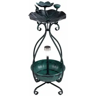 KOMFOTTEU Vogeltränke, Vogelbad mit Solar Licht & Blumentopf-Basis grün