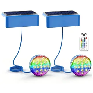 VIVIHEYDAY LED Solarleuchte Solar Poolbeleuchtung Unterwasser, IP68 wasserdichtes Pool Licht, mit Fernbedienung, 4 RGB Modi & Timer, Dimmbare LED Teichbeleuchtung, Magnetische Pool Deko für Freibad Aufblaspool blau