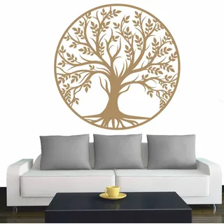 INDIGOS UG - Wandtattoo Wohnzimmer - Wandaufkleber Baum des Lebens - 0 - Lebensbaum Weltenbaum - 60x60 cm - Hellbraun - Aufkleber Kinderzimmer Schlafzimmer Küche Badezimmer Büro Dekoration