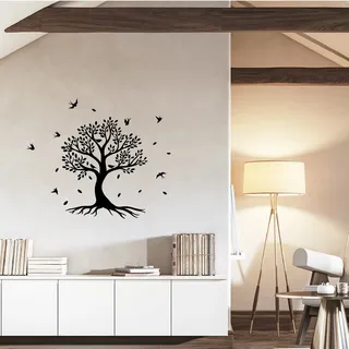 SUPERDANT Baum des Lebens Wandtattoo Stammbaum Wandtattoo Wohnzimmer Vögel Zweige An Einem Baum Wandsticker Wandkunst Silhouette Wandaufkleber Für Frauen Schlafzimmer Küche Dekoration