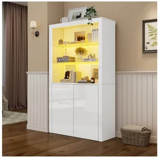 Odikalo Hochschrank Standvitrine Küchenbuffet Anrichte Sideboard Glas Hochglanz 100x35x170 weiß