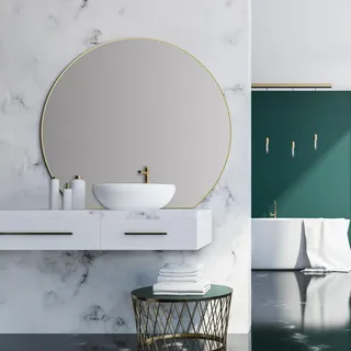 Talos Design Spiegel Rund Ø 100 cm Gold gebürstet Wandspiegel mit ultraflachem Aluminiumrahmen, 5 mm Spiegelglas, Badezimmerspiegel & Wohnraum Spiegel