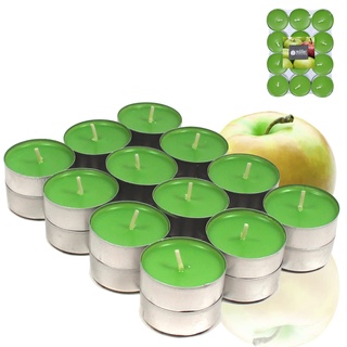 Candelo 24er Set Duft Kerze - Duftteelichter Grün fruchtiger Juicy Apple Geruch - Teelicht 4 Std Brenndauer - Duftkerze 3,6 x 1,4cm - für Frühling