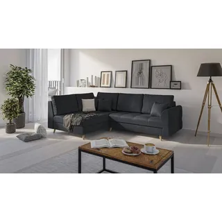 S-Style Möbel Ecksofa Cuba mit Holzfüßen im skandinavischen Stil, Ottomane links oder rechts bestellbar, mit Wellenfederung grau